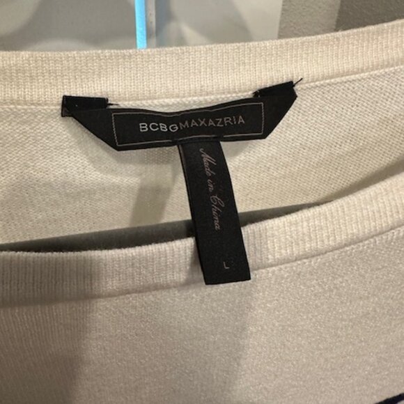 BCBGMaxAzria Ethel Striped Color Blocked Sweater White and Navy Dress, Size L - Picture 4 of 5